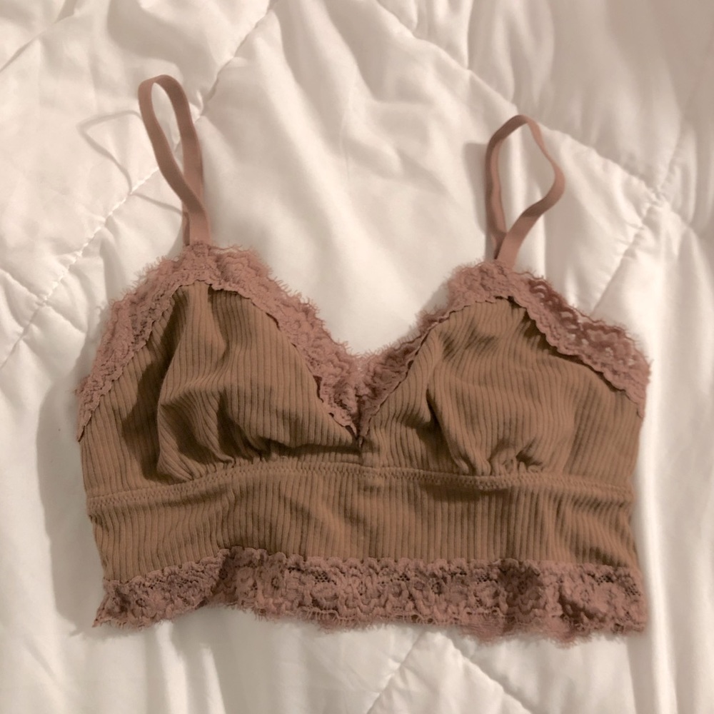 NEW WITHOUT TAGS | Aerie Ribbed Eyelash Lace Trim Longline Bralette